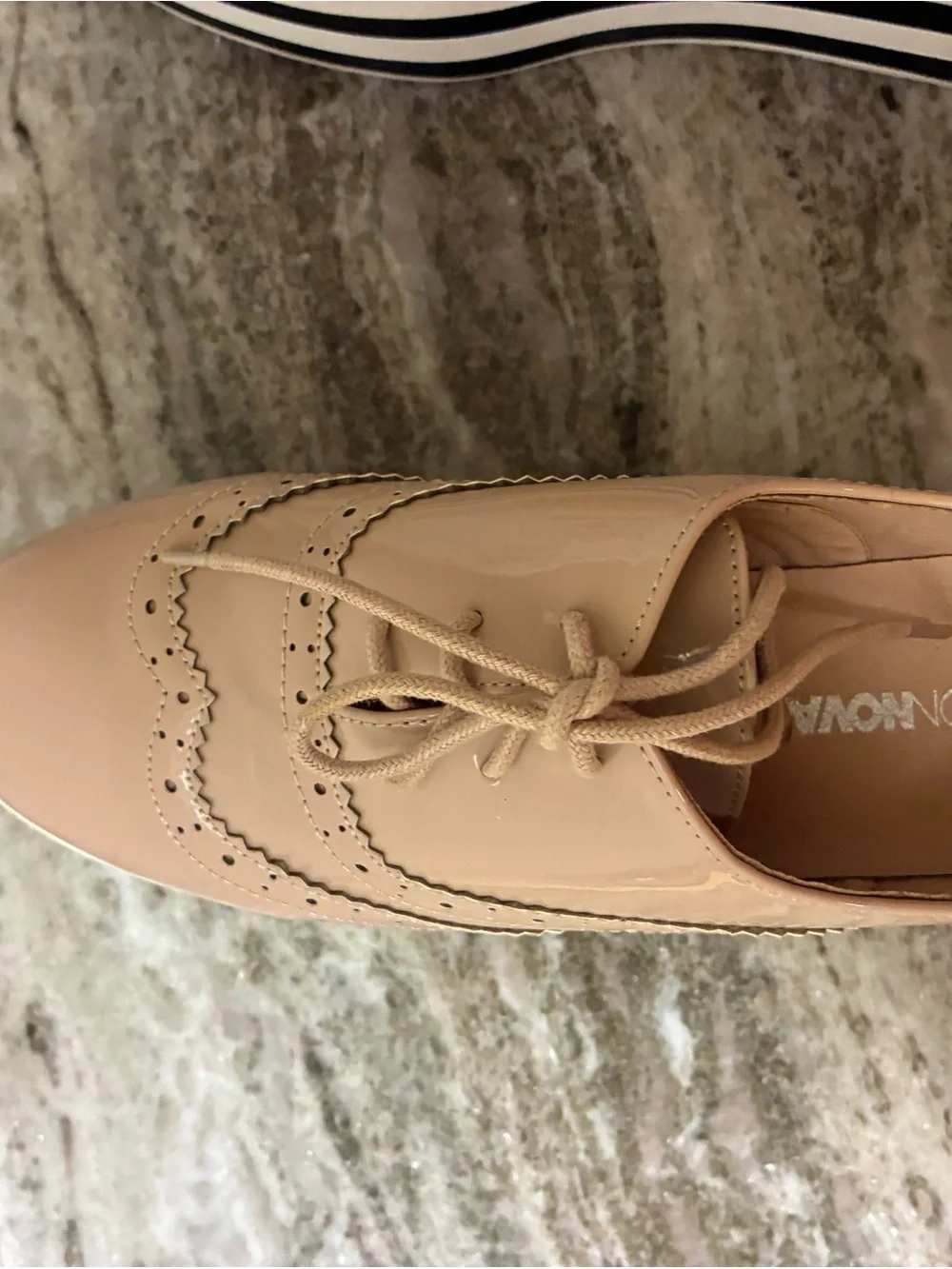 Fashion Nova Nude Patent Platform Brogue Oxfords